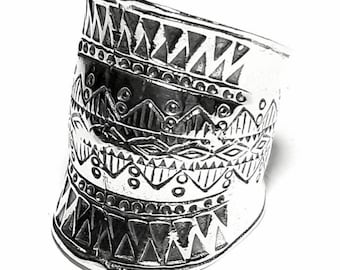 Wide band ring Sterling silver band Adjustable band Open band jewelry Wide ring Long ring Silver ring Wrap ring Wrapped ring Boho large ring