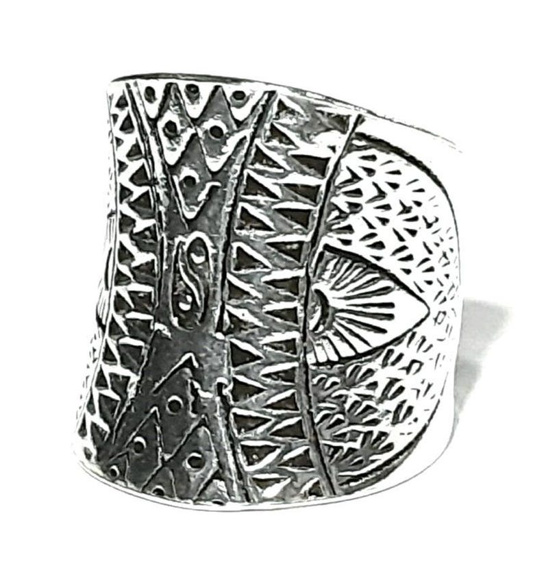 Yin yang band ring 925 Sterling silver band Adjustable band Yin Yang ring 925 Solid silver Wide band 925 Silver ring Wrap ring Boho ring image 1