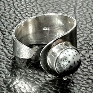 Dendritic opal ring 925 Sterling silver band Adjustable band Dendrite opal band ring Dendritic opal gemstone ring Dendritic opal jewelry image 3