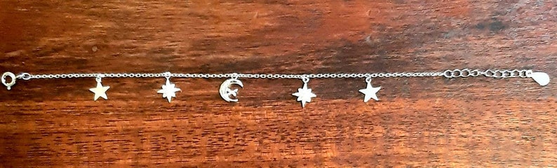 Crescent moon /& star bracelet Sterling silver Celestial Lunar charms Crescent moon zircon stars Minimalist Layering dainty charm bracelet