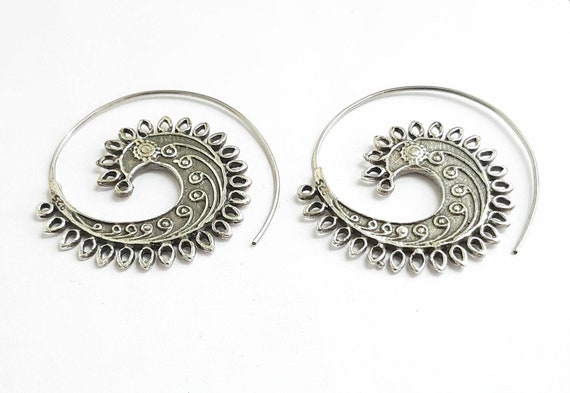 Fine Sterling Silver 925 Earrings Spiral magnificent Filigree Hoop Jewelry Gifts 