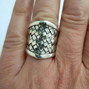 Nätring Ring i sterlingsilver Unisex justerbar ring Vävt band Vävt band Bredt band vävt band Nätvävt band Knutband Flätat band