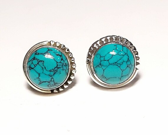 Turquoise Earrings 925 Sterling Silver Earrings Turquoise Stud