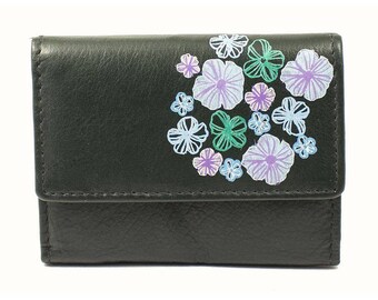 Cartera pequeña de piel Cartera verde oscuro Monedero de mujer Cartera de mujer Cartera de piel auténtica Cartera de mujer Cartera floral Regalo de San Valentín Regalo para niños