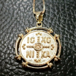 Constantine coin necklace Konstantinato Byzantine gold medallion Sterling silver Unisex ICXC NIKA pendant Protection Greek layering necklace