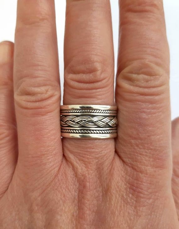 Net Ring Sterling Silver Ring Unisex Adjustable Ring Woven Band Weave Band  Ring Wide Band Woven Ring Mesh Weave Ring Knots Band Braided Band -   Canada