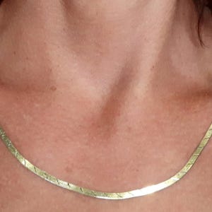 Herringbone gold necklace Flat snake chain Gold plated serpent 925 Sterling silver Lateral design Lateral lines art Two sided snake necklace
