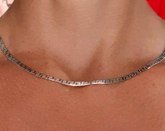Herringbone necklace Flat snake chain 925 Sterling silver serpent necklace Meander necklace Greek meandros chain Two sided snake necklace