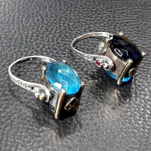 Reversible ring 925 Sterling silver ring Aquamarine ring Amethyst ring Reversible jewelry Two sides ring Vertical ring Double sided jewelry