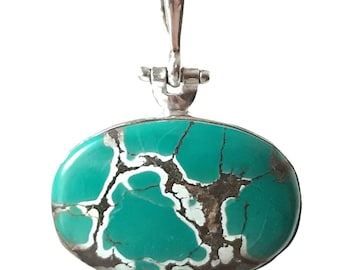 Collar de turquesa tibetana Collar de plata esterlina Collar de piedras preciosas turquesas Gema grande de turquesa Colgante grande de turquesa Joyas de turquesa