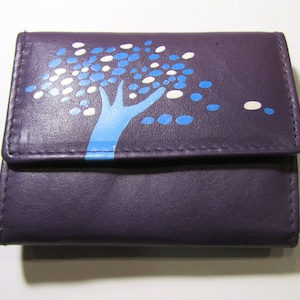 Lila Leder Brieftasche Baum des Lebens Brieftasche echtes Leder Frau Geldbörse kleine Damen Geldbörse Hand bemalt Baum des Lebens Kinder Brieftasche für sie