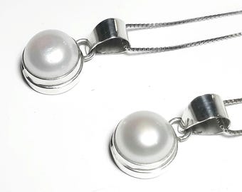 Collar de perlas Collar de plata de ley 925 Colgante de perla natural Perla blanca Perla de Bali Colgante de perla redonda de plata 925 Joyería de boda