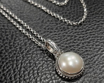 Pearl pendant necklace 925 Sterling silver necklace Natural pearl gemstone necklace Natural white pearl necklace Freshwater pearls jewelry