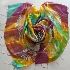 Colorful Silk Shawl Hand Dyed Handwoven Batik Handmade Wedding Gift Wedding Accessory Light Weight Silk Shawl Natural Pure Raw Silk For Her