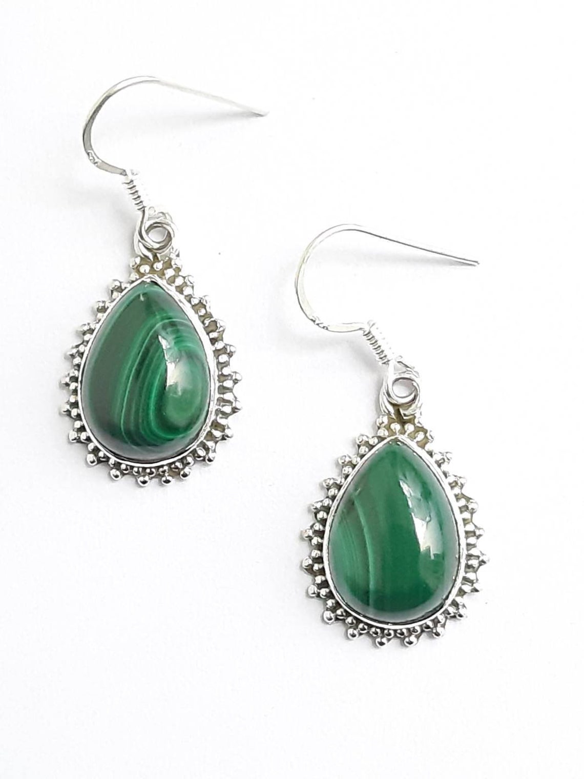 Malachite teardrop earrings 925 Sterling silver Malachite | Etsy