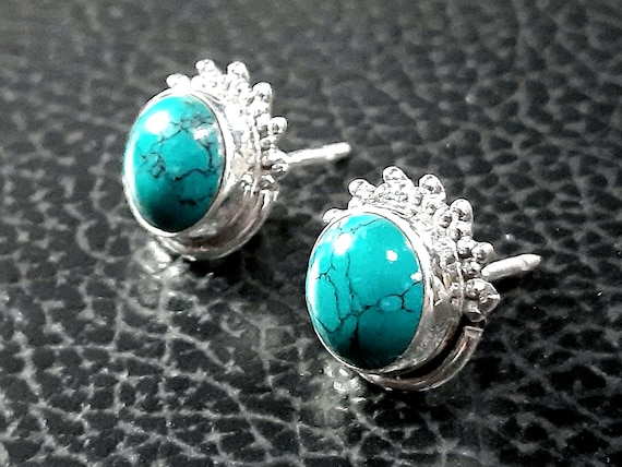 Turquoise Earrings 925 Sterling Silver Earrings Turquoise Stud