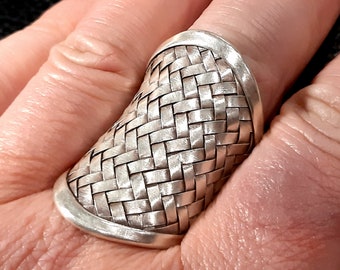 Anello a rete in argento Sterling Anello a dito intero Regolabile Fascia intrecciata spessa Anello a fascia intrecciata Anello a trama larga Anello a maglia intrecciata Fascia a nodi Fascia intrecciata