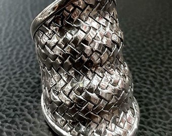 Net ring Sterling silver Full finger Chunky Adjustable Woven band Weave band ring Wide woven ring Mesh weave ring Knots band Braided band