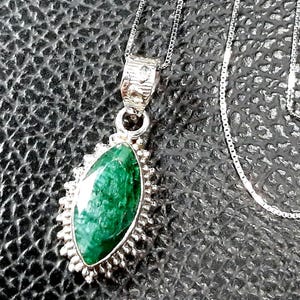 Emerald necklace Sterling silver necklace Emerald pendant Natural emerald gemstone May birthstone Emerald jewelry Emerald teardrop necklace