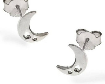 Crescent moon earrings 925 Sterling silver studs crescent Crescent moon studs Celestial earrings Lunar studs Moon earrings Crescent studs