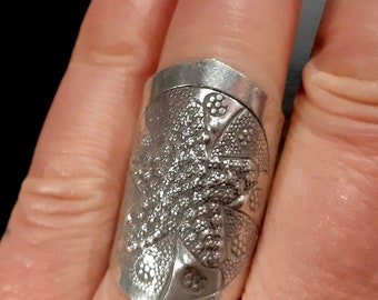 Starfish ring Sterling silver band Adjustable band Open band jewelry Wide ring Long ring Silver ring Wrap ring Wrapped ring Boho large ring
