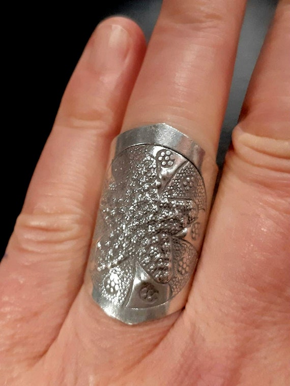 Starfish ring 925 Sterling silver band Adjustable Open band  Wide ring Long silver ring Wrapped ring Boho large ring 925 Silver jewelry