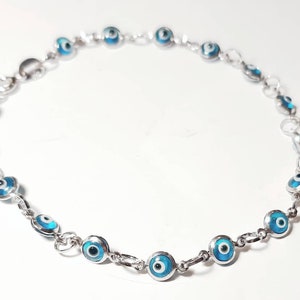 925 Sterling Silver Evil Eye Bracelet Mati Nazar Turquoise Gemstone Bead Stretch