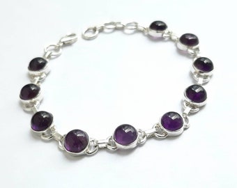 Amethyst bracelet Sterling silver bracelet February birthstone Natural amethyst gemstones bracelet Amethyst jewelry Sterling silver jewelry