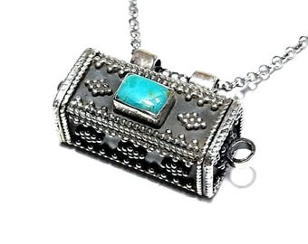 チベットのターコイズロケットネックレス スターリングシルバー