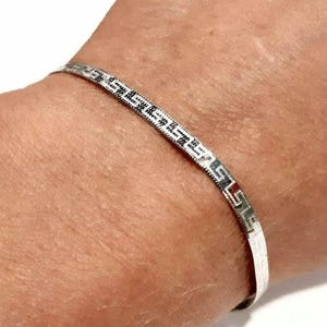 Herringbone bracelet Flat snake chain Sterling silver Serpent bracelet Meander design Greek meandros Two sided snake bracelet Snake jewelry