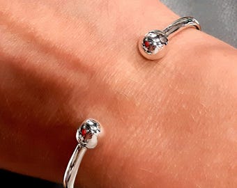 Brazalete de torsión Pulsera de torsión de plata esterlina Pulsera ajustable Brazalete de puño unisex Brazalete de torsión para hombre Brazalete de dos bolas Pulsera de doble bola