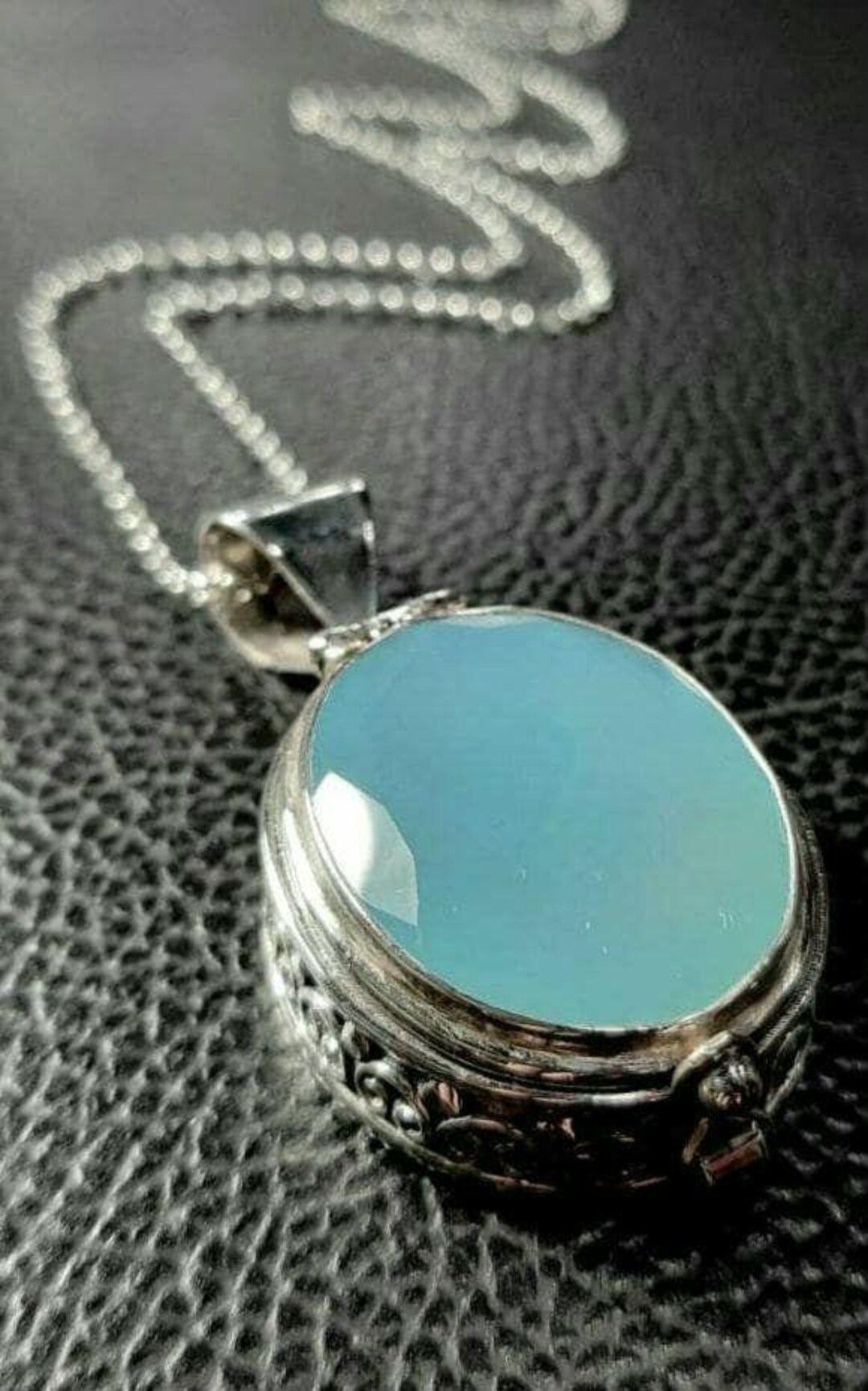 アクアマリンフォトロケットネックレス スターリングシルバーロケット