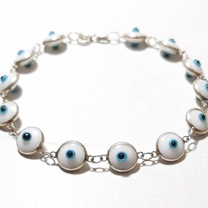 Evil Eye Bracelet Sterling Silver Unisex amulet Protection Good Luck Mati Lampwork Murano Glass Beads Chain Link Greek Jewelry Gift For Baby image 2