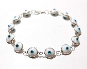 Evil eye bracelet 925 Sterling silver bracelet Unisex amulet Protection Good luck Mati Lampwork Murano glass Greek jewelry Baptism jewelry