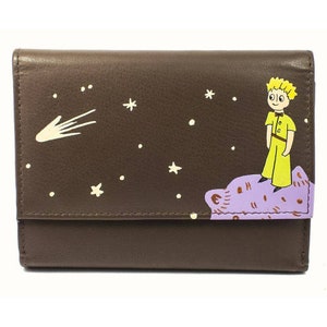 Cartera Le Petit Prince Cartera grande de piel de El Principito Cartera de mujer de piel auténtica en color marrón Pintada a mano Colores eternos Regalo para niños