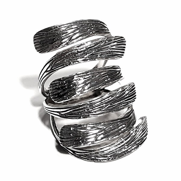 Wrapped up ring 925 Sterling silver band Adjustable band Swirl band Wide band Open band Wrapped ring Spiral ring Wrap around ring Boho ring