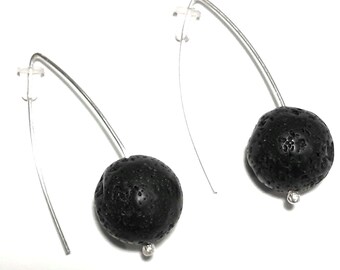 Lava earrings 925 Sterling silver Black lava Volcanic lava Santorini lava Essential oils diffuser jewelry Dangle drop earrings Greek jewelry