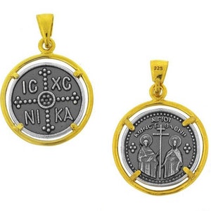 Constantine coin necklace Gold Konstantinato pendant Byzantine medallion Sterling silver ICXC NIKA pendant Protection necklace Greek jewelry