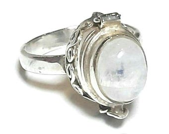 Moonstone locket ring Sterling silver locket Keepsake ring Moonstone gemstone locket Prayer box ring Poison box Pill box Secret compartment
