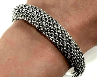 Bysantinskt armband Bysantinskt kedjearmband i sterlingsilver Sammanvävt armband Flätat armband Vävt silverarmband Repkedjearmband