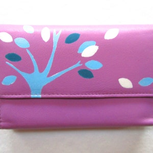 Tree of life wallet Genuine leather woman's purse Hand painted tree of life Everlasting colors Kids wallet Pink wallet Children's gift