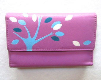 Tree of life wallet Genuine leather woman's purse Hand painted tree of life Everlasting colors Kids wallet Pink wallet Children's gift