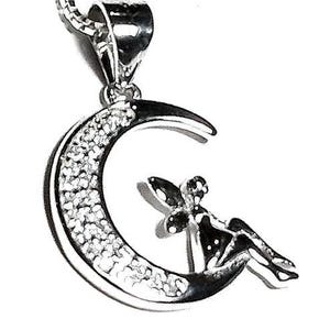 Fairy necklace 925 Sterling silver necklace Crescent moon pendant Fairy pendant Fairy on the moon necklace Celestial necklace Lunar necklace