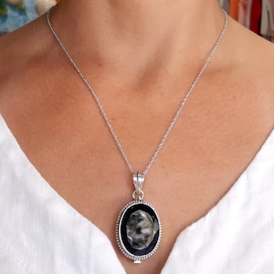 Black onyx photo locket necklace Sterling silver locket Keepsake locket Pill box Poison box pendant Black onyx gemstone locket Onyx locket