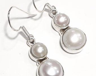 Pendientes de perlas Plata esterlina Pendientes colgantes de perlas de agua dulce Pendientes colgantes de perlas Joyas de perlas Pendientes de piedras preciosas de perla natural Piedra de nacimiento de junio