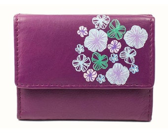 Small leather wallet Lilac wallet Ladies purse Ladies wallet Genuine leather Woman's wallet Floral wallet Valentine's day gift Kids gift