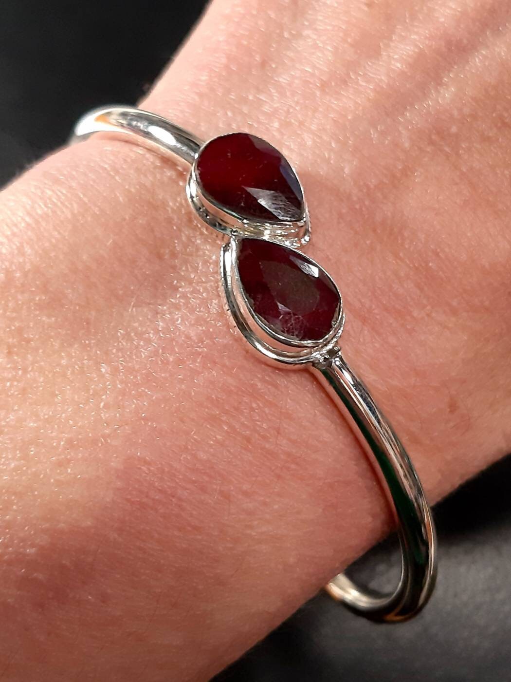 Ruby Torque Bangle 925 Sterling Silver Torc Bangle Adjustable Open
