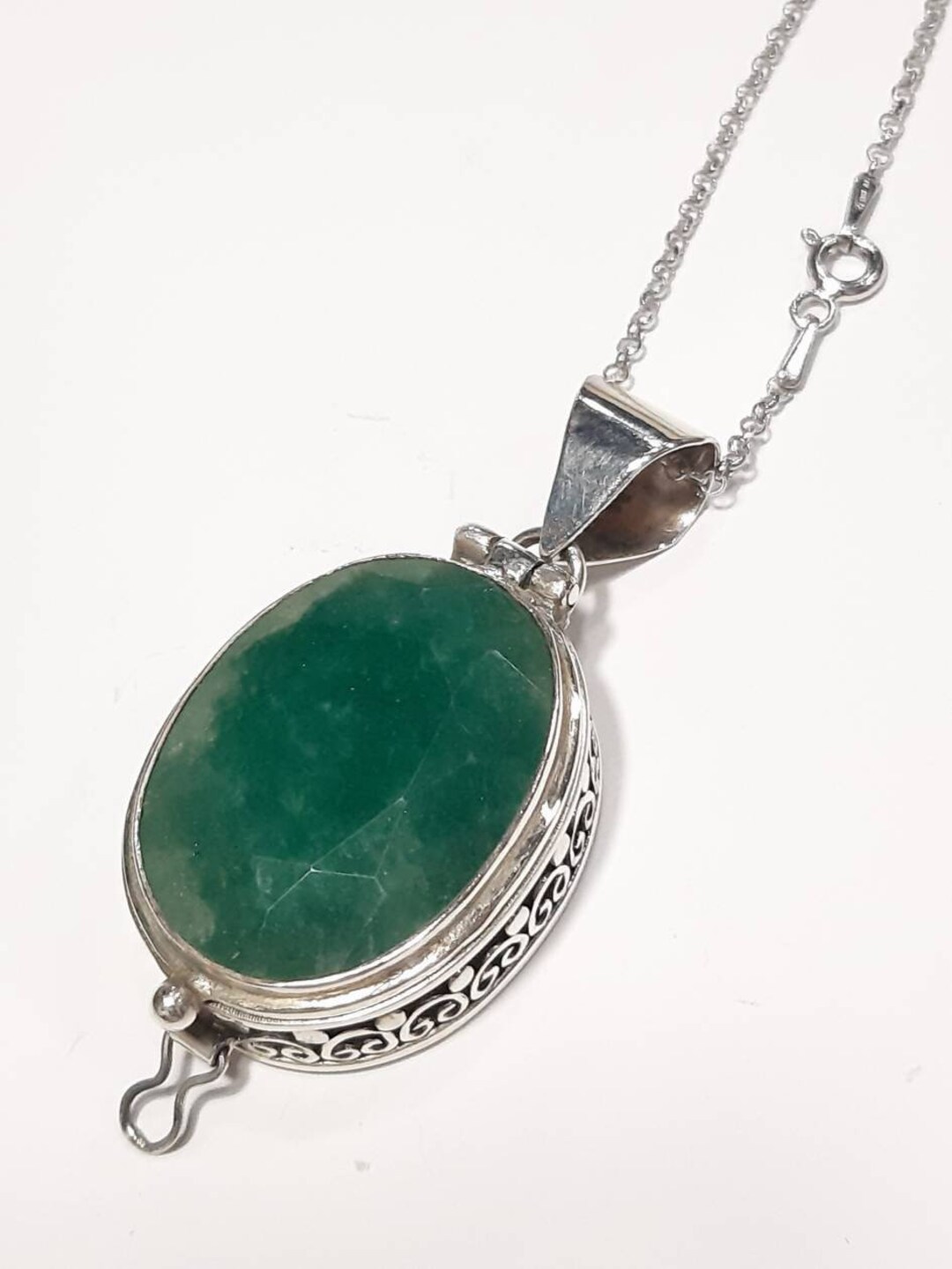 Emerald Photo Locket Necklace Sterling Silver Locket Keepsake Etsy