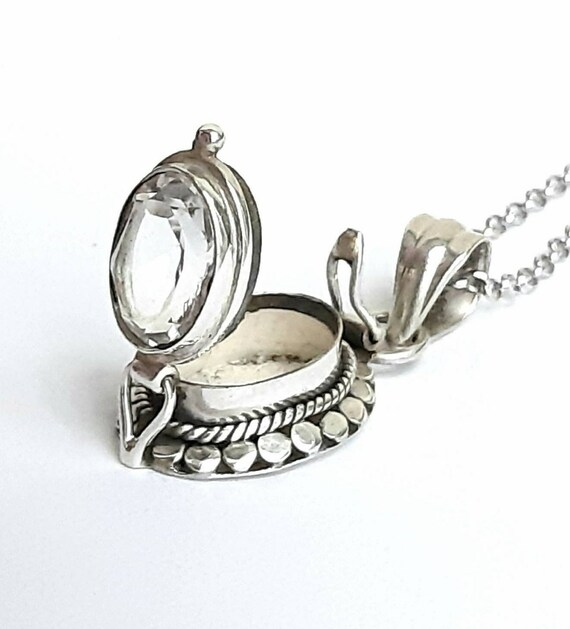 Quartz Photo Locket Necklace 925 Sterling Silver Locket Keepsake