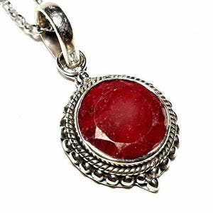 Ruby necklace Sterling silver necklace Ruby pendant Natural ruby gemstone necklace Ruby gem pendant July birthstone Ruby jewelry Love gift